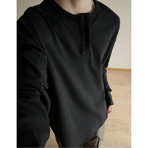 NYING Henry collar velvet sweatshirt for boys 25 autumn and winter new fashion brand simple inner layering shirt loose long-sleeved T-shirt black L (110-130Jin Jin equals 0.5 kg)