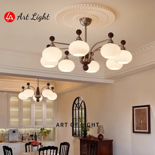 Leshi Lighting (NVC) 2025 new style medieval living room chandeliers French retro bedroom lights vintage atmosphere persimmon lamp meal package 1697 finger 3 bedrooms 2 living rooms-three color change
