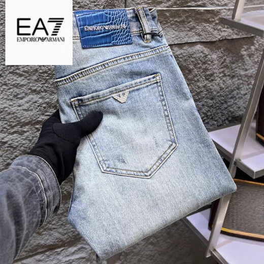 EMPORIO ARMANI EA7阿玛尼牛仔裤男2025新款直筒夏季薄款百搭修身男裤潮牌裤子男士 灰色 6227-AJHH 28