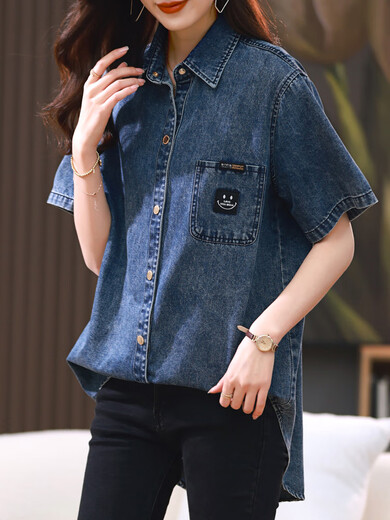 AEMAPE CASA DE MEDIA CASA DE MEDIMA CASA PARA MUJER 2025 Spring y otoño Nuevo estilo europeo de moda y popular camisa de capas de alta gama Top Blue M es aproximadamente 115 Jin [Jin equivale a 0.5 kg]