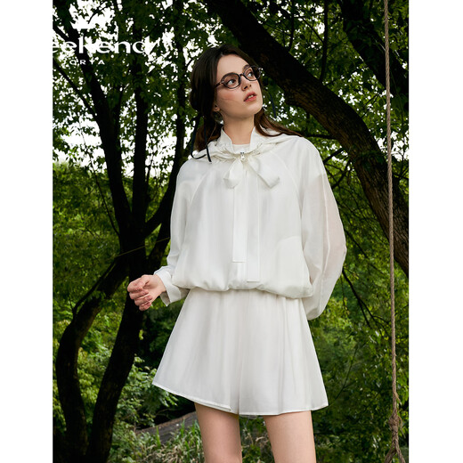 JORYA weekend 24 summer new style romantic bud collar sports hooded waist loose jacket EJWEBQ70 white - shorts L