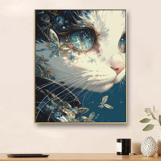 花乐集蝶恋猫 数字油画2024新款手工填充diy丙烯画感手绘涂色油彩画 W3895 30x40cm_【崩好实木内框+颜料画笔】