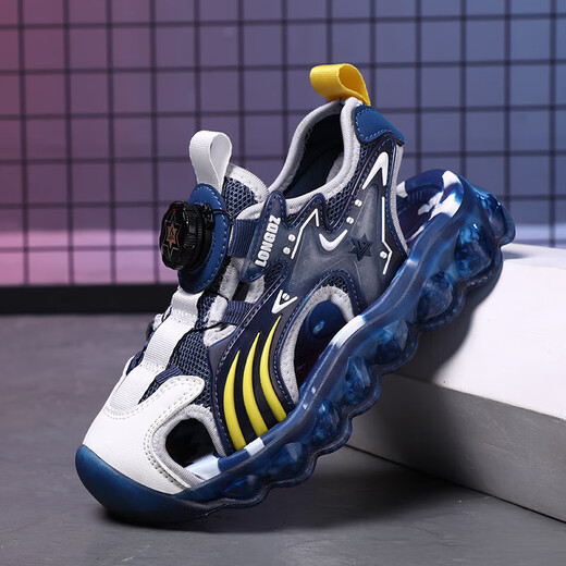 Children's Sandals Boys Summer 2025 New Baotou Beach Shoes for Big Children Boys Soft Bottom Anti-Slip Summer Mesh Sapphire Blue 38