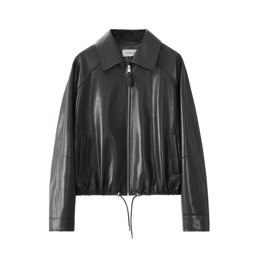 MSBEAST Miss Beast imported double version sheepskin Lo*we style lapel drawstring short leather jacket丨balloon jacket classic black M