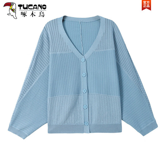 
Woodpecker (TUCANO) ice silk knitted cardigan sun protection thin coat for women 2025 summer new long-sleeved small blouse shawl top black 4XL