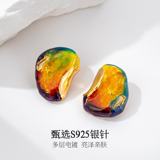 Qlady European and American exaggerated oil painting earrings women's earrings temperament fashion earrings 2025 new high-end niche silver needle earrings