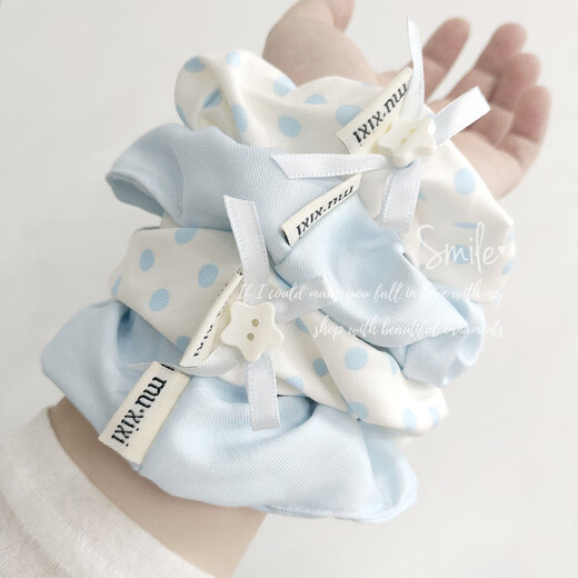 Rui Decoration Retro Blue Polka-dot Large Intestine Hair Tie Versatile Headwear Hot Selling Same Style French Retro Hair Tie Return Gift Blue Dots