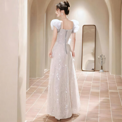 Evening dress skirt for women 2025 new banquet temperament adult gift light luxury niche high-end birthday host feeling blue XS