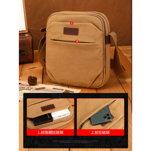 Trendy Generation Casual Business Multifunktionaler Männertasche Herren-One-Shoulder Crossbody Bag Canvas Sport Rucksack Korean Style 1098 Khaki