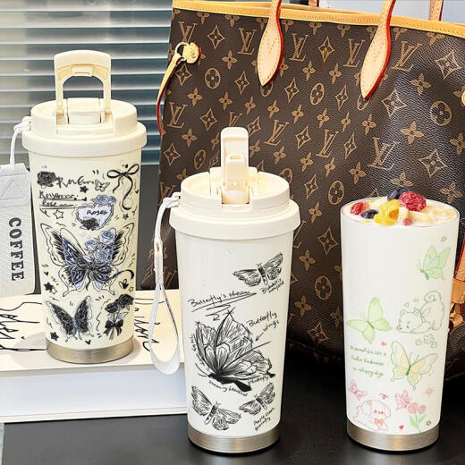 Tuojin Alemania de calidad importada de mariposa Termos Copa NUEVO VALOR CAFÉ PORTABLE CAFÉ ANTIGUO WHITE-BXAB6190 Tapa interna de cerámica de mariposa