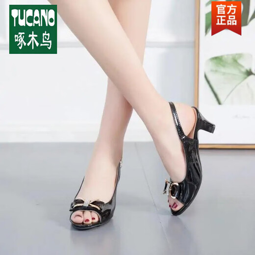 Specht offiziell 35-44 Großgröße Frauenschuhe 41 Bogen Sandalen Frauen 42 mittelschwer-fisch-Mundschuhen Dicke Absätze Leichte Speichel High Heels Weiß-Marken-Flaggschiff 35 kleine Größe
