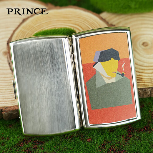PRINCE cigarette box thick middle and thin branch prince anti-pressure portable high-end creative personalized cigarette box metal brass protective cover leather YHC12132 smoking Van Gogh leather 12 thick cigarettes