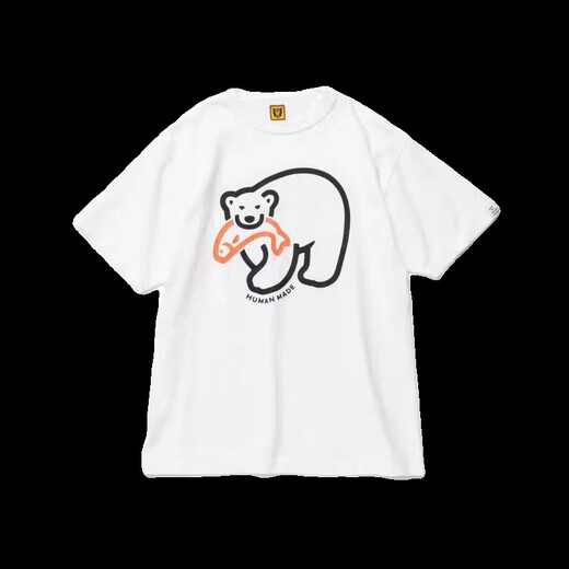 
Spot HUMAN0 Japanese summer heavyweight bamboo cotton polar bear printed short-sleeved T-shirt Japanese short tee white 3881 S