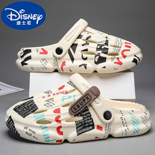Disney (Disney) Chaussures de trou pour garçons Été 2025 Sandales de plage pour enfants Sandales Soft Soft Sandales Two-Wear Sandales Parent-Child Brand 2502 Black coloré 38