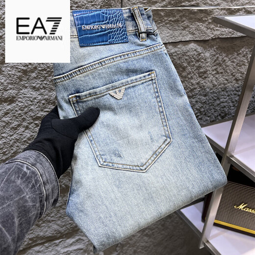 EMPORIO ARMANI EA7阿玛尼牛仔裤男2025新款直筒夏季薄款百搭修身男裤潮牌裤子男士 灰色 6227-AJHH 28