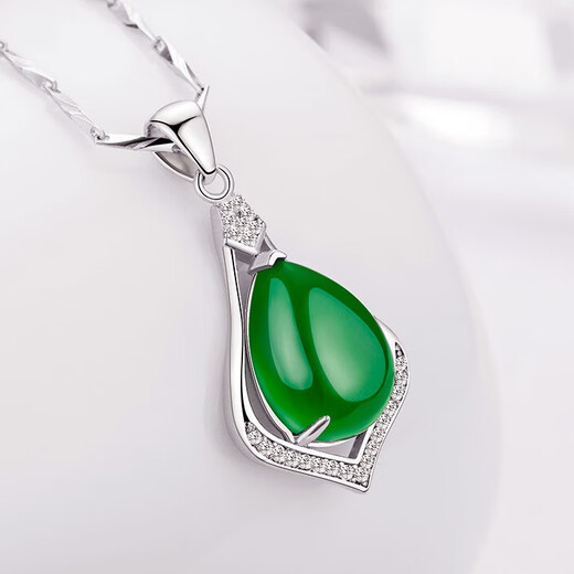 Love 925 sterling silver necklace for mothers, clavicle chain, green chalcedony silver pendant, agate pendant, birthday gift for wife