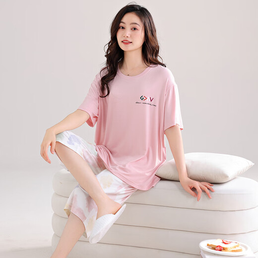 
Aoyanlai women's pajamas summer style modal cotton short-sleeved cropped pants middle-aged mother plus large size summer ice silk home clothes 7027# M [Suggested 80-Jin [Jin equals 0.5 kg]]