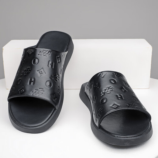 Nosskiss International Luxury Brand Herrenschuhe und Pantoffeln High-End-Flip Flops bequemer Anti-Rutsch-Strand-Drag Modier und vielseitig Sandalen Schwarz [Brand Gift Box] 40