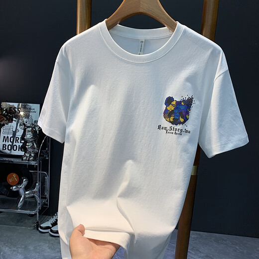 
Kurashi Ichiki imported fabric high-end short-sleeved T-shirt for men's trendy brand heavy breathable t-shirt loose anime printed half-sleeved top for men white JSW9905 M suitable for weight 95-108Jin [Jin equals 0.5 kg]