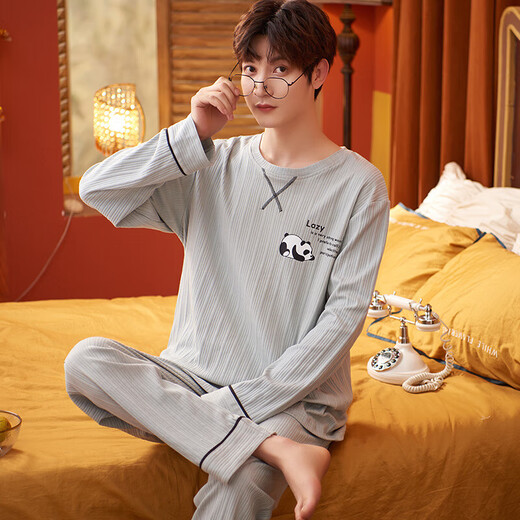 Pang Donglai DL Spring and Automne Pyjamas pour hommes Coton Purs à manches longues pantalons coréens Des costumes décontractés en vrac peuvent être portés à l'extérieur pour les vêtements d'été, d'automne et d'hiver. Military Green_zy9902 L (recommandé 100-130jin [Jin est égal à 0,5 kg]))
