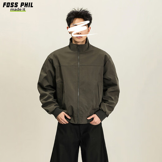 Foss Phil workwear flight jacket men's autumn and winter American stand-collar outdoor baseball uniform jacket top 26188 black L