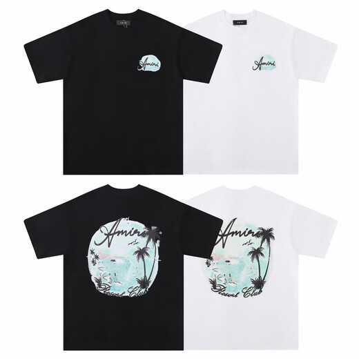 WALKING BEAUTY跨境批发am和平鸽流漆涂鸦字母TShirt星空经典logo短袖情侣T恤iri 691白色 S
