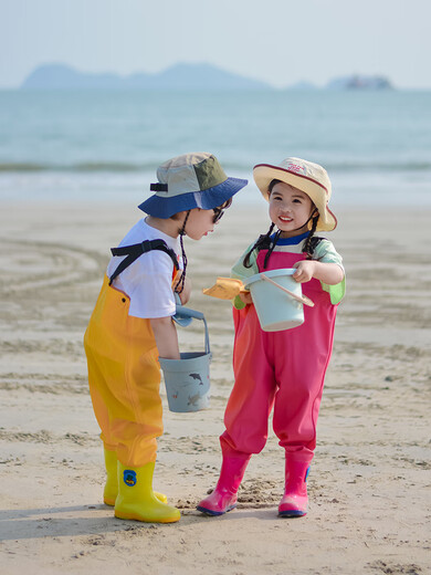 儿童玩水连体下水裤幼儿园防水衣服赶海小孩雨鞋男女抓鱼雨裤沙滩 5024小熊黄色玩水服 25码(内长16厘米) 均码
