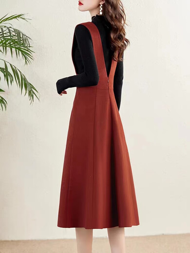 
TJQ ​​luxury high-end brand knitted dress for women 2025 autumn new style with coat base shirt vest skirt Red M [recommended 105Jin [Jin equals 0.5 kg]]