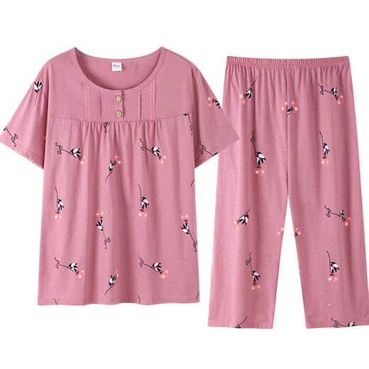 Mu Fengqing, Mutter und ältere Mutter Pyjamas, Damen, reine Baumwoll-Kurzärärmel-Sommer-Dünne, lässige alte Dame Thin Home Clothes Sommer YMY3937 2xl [Vorschlag 135-155jin [Jin gleich 0,5 kg]]]