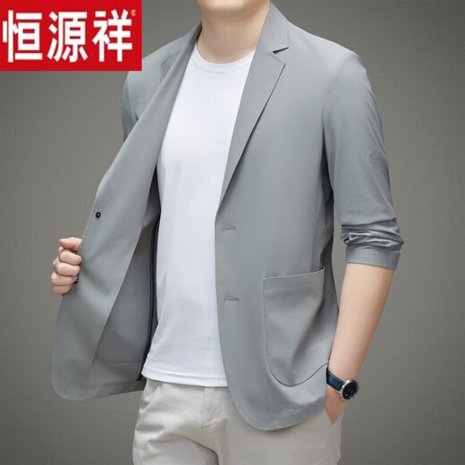 
Hengyuanxiang Fashion Men's Ice Silk Suit Pressed Glueless Casual Suit Jacket Spring and Summer Air Conditioning Shirt Sunscreen Clothes Black Spring and Autumn Style ZL12398 170 M
