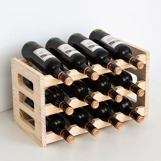 Jingmengyuan solid wood red wine rack home creative wine rack wine bottle rack red wine display rack storage wine cabinet decorative ornaments one layer four bottles log color