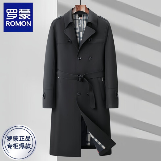 Куртка для ветров Romon Men's Long Spring и осень без кадровую новую пальто Высококачественное теплый верхний пальто мужской темно-синий XL [Рекомендуется 140-160JIN [JIN равно 0,5 кг]]]