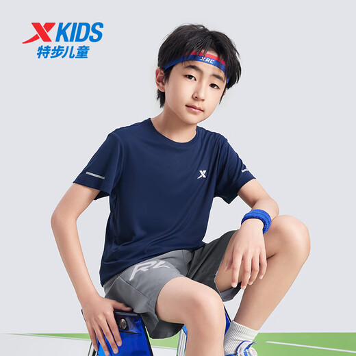 XTEP (XTEP) children's clothing boys' summer fast drying short-sleeved T-shirt in summer new mid-large children's short T-sport top Deep blue [9005] 175 cm