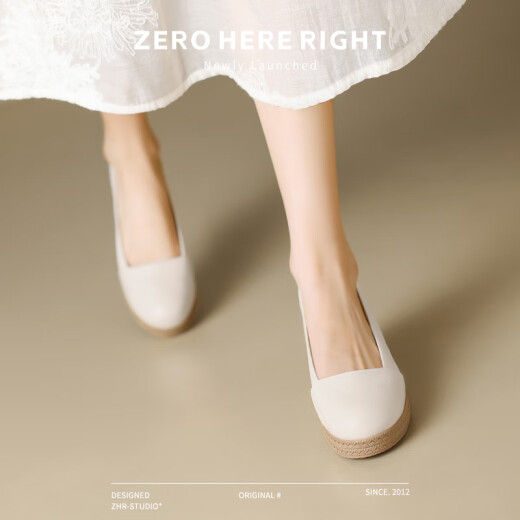 ZHR头层牛皮单鞋女厚底坡跟增高妈妈鞋通勤浅口女鞋 S182 米色 37 