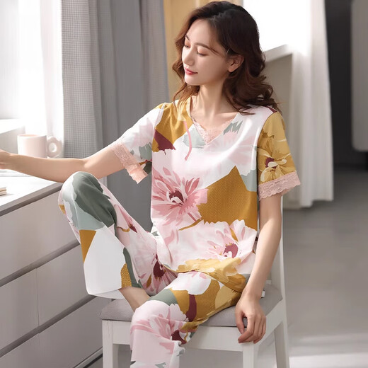 Modal Cotton Pyjamas für Frauen in der Sommer-Kurzärmel-Hosen für lose und große Größe für Sommerkleidung 2025 neues Modell H3527 (RC Modal Soft and Bequeme) M 80100jin [Jin entspricht 0,5 kg]