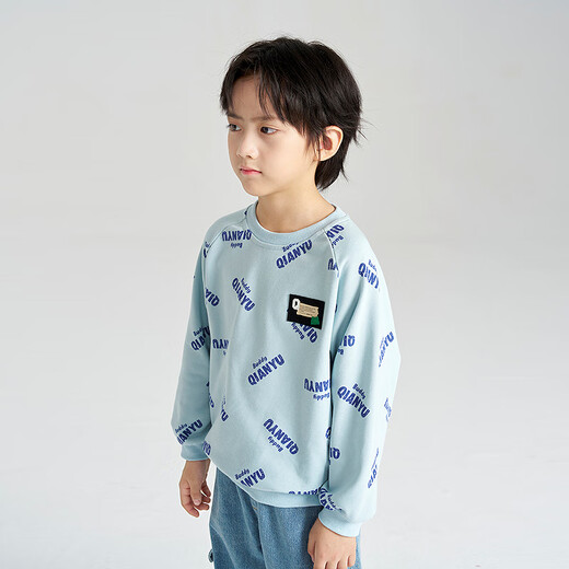 
Qianyu QIANQU Disha Qianyu Children's Clothing Boys Sweatshirt 2025 Autumn New Medium-Grand Boys All-match Round Neck Top Blue Print 160