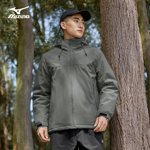 Mizuno outdoor cotton clothing men's autumn and winter jacket hooded cotton-padded jacket windproof warm mountaineering cotton-padded jacket rock green L