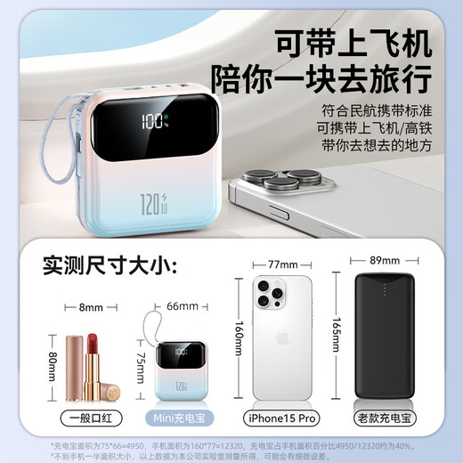 Elafo National 3C Certification Best-selling 100W on the whole network丨Can be used on airplanes and high-speed trains Super fast charging comes with a wired power bank Large capacity compact mobile power supply Suitable for Apple and Xiaomi Gradient color Top version + 5.0 Super Flash Charge + New 3C certification 3C certification / same-day and next-day delivery Recommended top version
