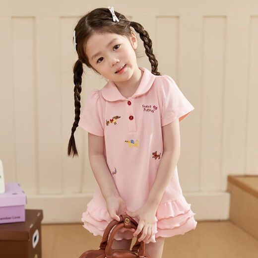 LUSON Little O Bao Children's Clothing Baby Embroidered Polo Dress Women's 2025 Summer New Girls' Fashionable Skirt Set