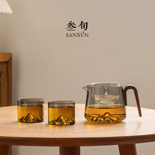 Thirty-year-old Yuanshan Zhuanzhuan glass teapot, tea and water separation, special fair cup tea set for lazy people to make tea, small green orange tea set, Yuanshan Zhuanzhuan teapot_transparent