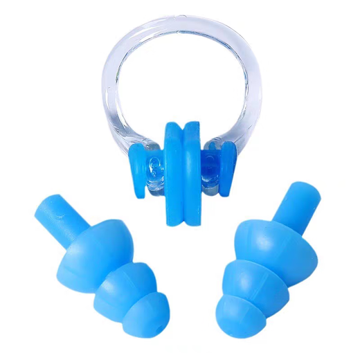 Feiyuega swimming equipment waterproof earplugs, anti-choking nose plugs, anti-slip nose clip swimming set, silicone waterproof earplugs, nose plugs, boxed blue nose clip + earplugs