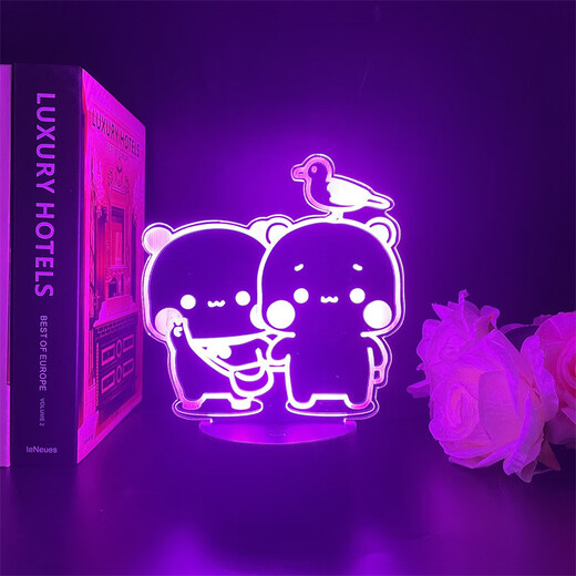Banda Bear ein und zwei Bubu Peripherales Nachtlicht Emoticon Paket Paar niedliche Figur Atmosphäre Cartoon Peripheriespielzeug Geschenk 3894 Ein und zwei Bubu -Einzelfoto -Modell weißer Hintergrundriss 16 Farben + Fernbedienung USB + Batteriekompartiment