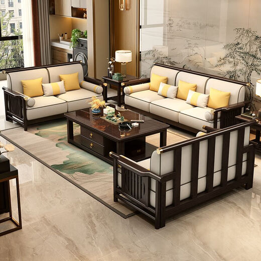 
No. 1 Haoting solid wood sofa living room, new Chinese furniture small apartment single and double three-person combination 2025 new model 9901# independent three-person seat [frame] cotton linen cover
