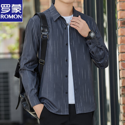 Lomon Summer Herren-Langarm-Hemd Ice Seide Kühl und dünner Sonnenschutz und atmungsaktives Außenteil Hemd lose und leichte Modemarke 6173 Grau M 90-110jin [Jin gleich 0,5 kg]