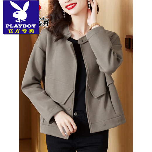 花花公子（PLAYBOY）中年妈时尚洋气外套女2025春秋装新款大号宽松休闲短款上衣 黑色 S