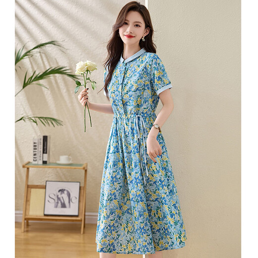 Ehangy轻奢品牌连衣裙女2025夏季新款休闲气质显瘦时尚百搭流行裙子 粉花 M 80-100