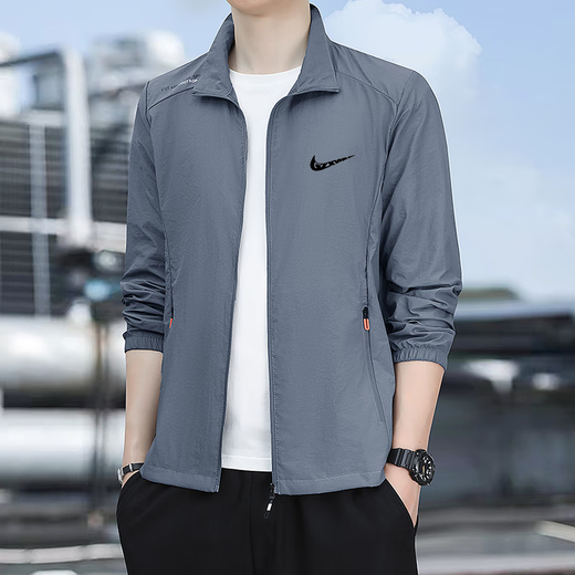 Summer sun protection clothing men's quick-drying jacket breathable fishing sun protection clothing men's jacket quick-drying skin clothing outdoor breathable light gray 2XL