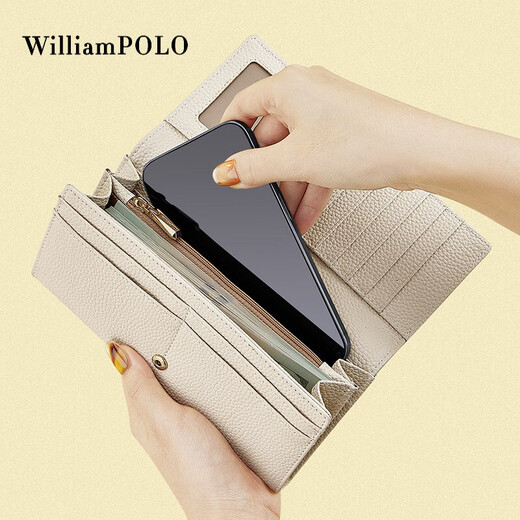 WILLIAMPOLO Wallet Women's Long 2025 New Genuine Leather Clutch Large Capacity Multi-Card Slot Card Bag Chinese Valentine's Day Gift White Gift Box Packaging