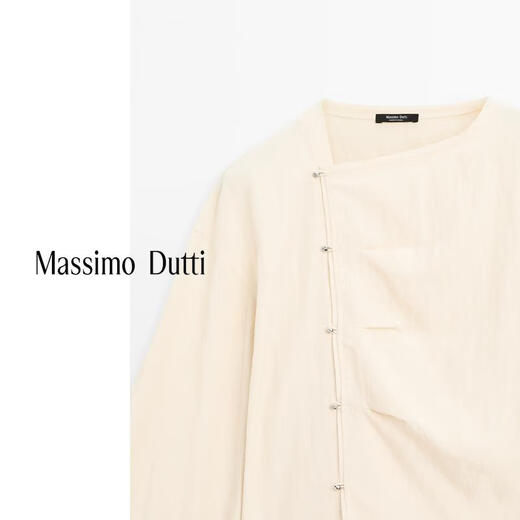 Massimo Dutti discount upgrade 2026 women's new Chinese style elegant temperament long-sleeved blouse top 05181780 milky white M (170/92A)