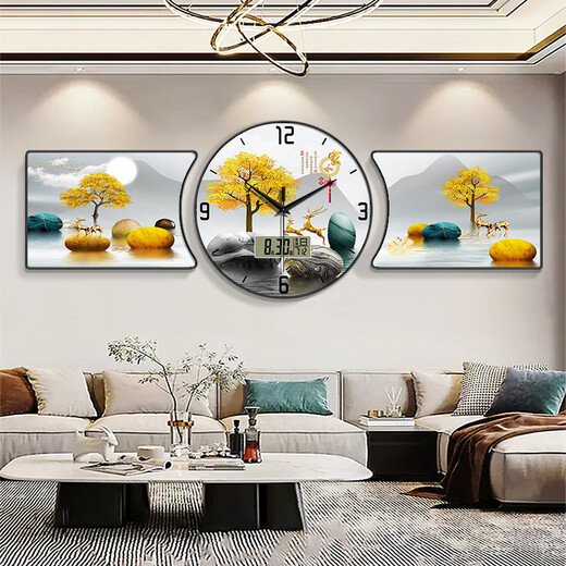 WCZ German modern simple sofa background wall paintings symbolize light luxury triple living room decorative paintings with clocks and perpetual calendar BG6624+BG6625+BG6626 Middle 70*70_left 70*50_2.5 meters-2.82